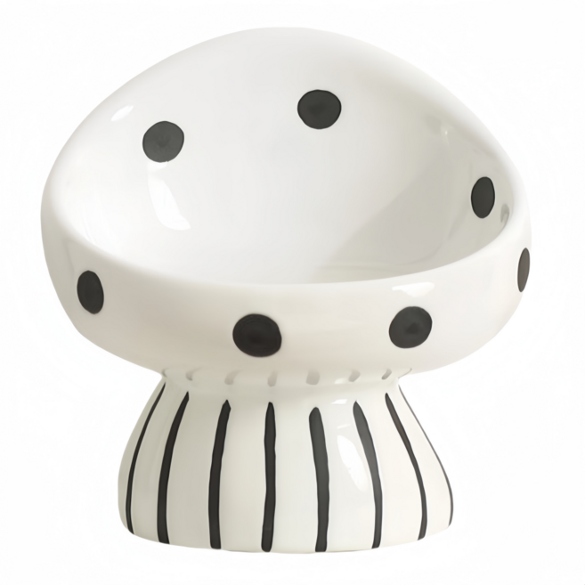 반려동물용품 스탠드형 고양이 강아지 밥그릇 도자기 고양이물그릇 러블리 버섯 애견밥그릇, 흰색, 2개