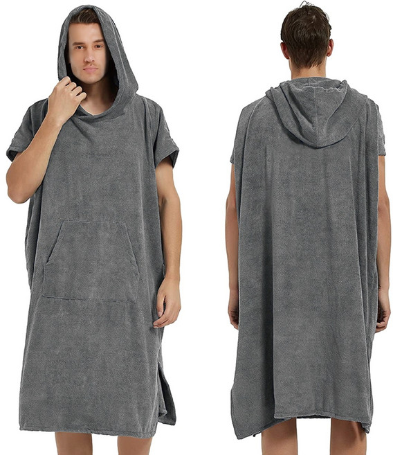 MUSI 超細纖維連帽斗篷浴巾衣 速乾吸水戶外換衣袍 游泳潛水海灘適用 灰色, 速乾毛巾衣-灰色 現貨隔天發, 1個