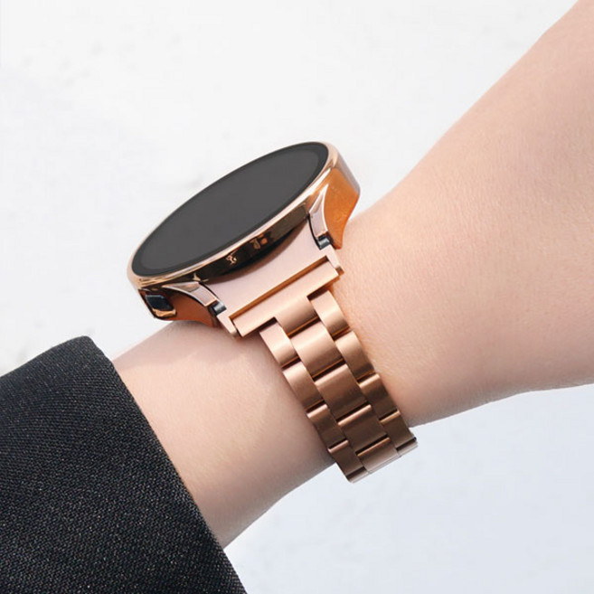 미소피아 갤럭시워치8 7 6 5 4 호환 글로시 메탈 스트랩 + 케이스 체인 슬림 여성 커브형 시계줄 밴드 날개형, Set B 슬림메탈세트, 로즈골드