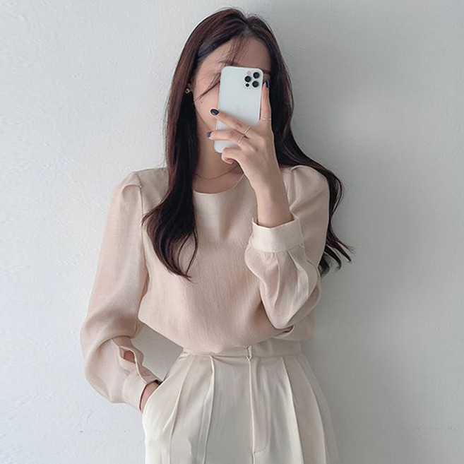 ASURE 여성 긴팔 블라우스 벌룬소매 사스루 이너셔츠