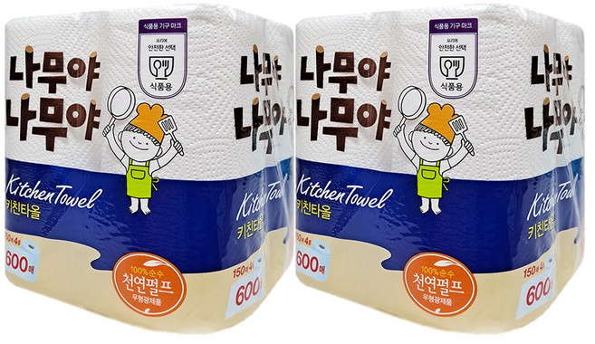 Dabom [잘풀리는집]1+1구성!!나무야 나무야 Kitchen Towel 천연펄프 150매 X4롤(총1200매) 키친타월, 4롤, 2개