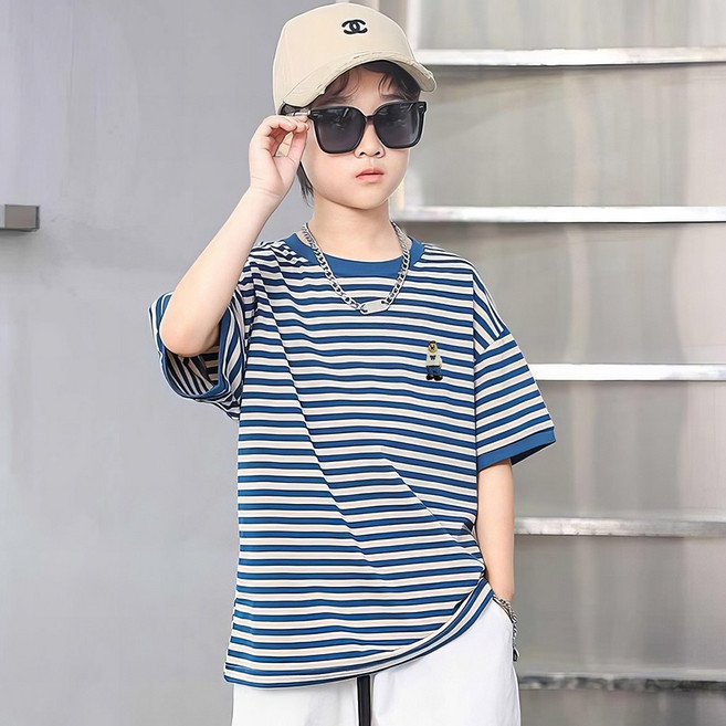베비포 초중생 루즈핏 스트라이프 반팔티 -QT7
