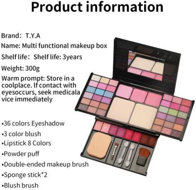 취미용 메이크업세트 데일리 메이크업 여성용 선물 세트 풀 키트 올인원 눈썹 파우더 립스틱 립글로스 브러쉬 쉬머 글리터 팔레트, [01]TYA-5003, 1개