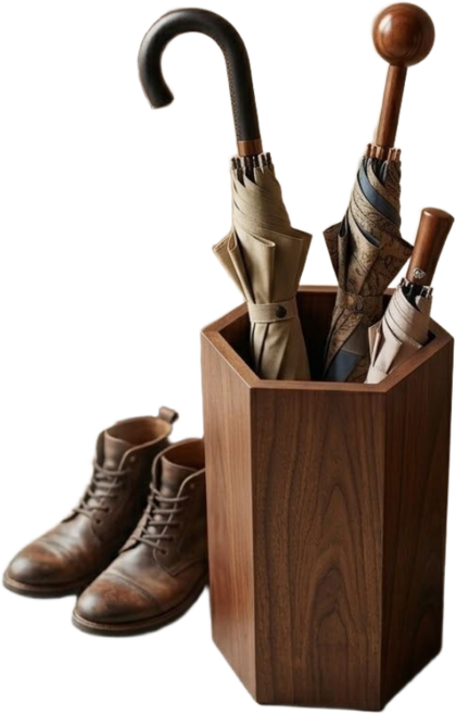 몽드올 모던 우산꽂이 인테리어 우산통 장우산 감성수납 가게, 6각 원목 다크, 1개