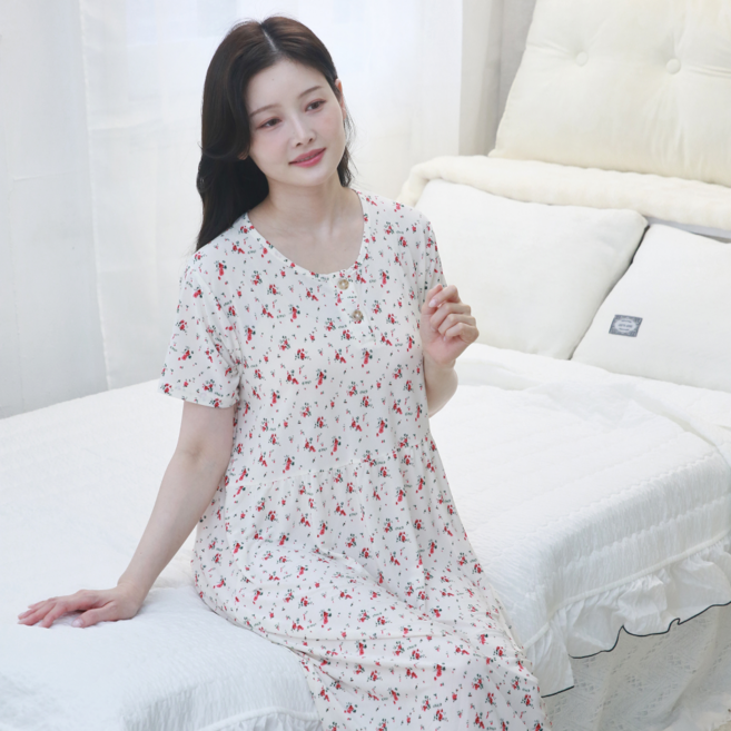 별별모아 여름 반팔 플라워 냉장고 원피스잠옷 홈웨어원피스