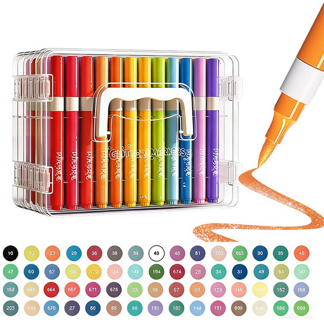 [시스슈] 다용도 소프트 팁 글리터 드로잉 마커 펠트 물감 펜, 1세트, 60색