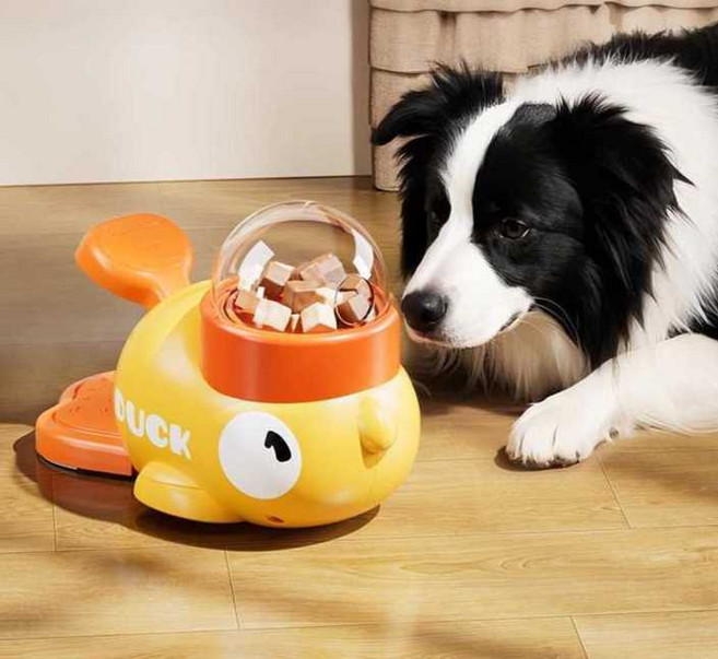 강아지 고양이 자동 간식볼 지능형 장난감 급식기, 오리 애완동물 먹이통, 1개