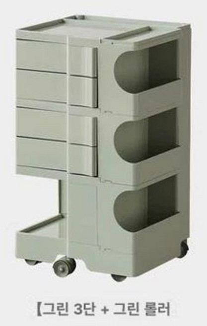 보비트롤리 360도 이동식 회전 웨건 서랍 인테리어, 1개, 그린 3단