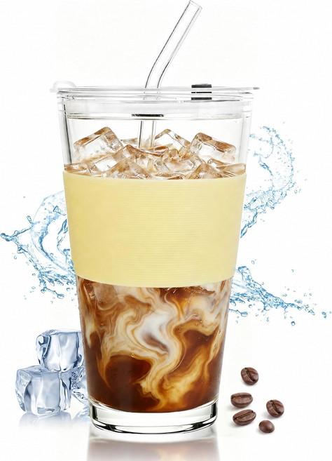 뚜껑과 빨대가 포함된 Birity 6oz 유리컵 유리 텀블러 및 뚜껑 재사용 가능한 스 커피 컵 차 주스 스무디 집 사무실 여행에서 뜨겁거나 차가운 를 마실 수 있는 메이슨 병, 16 oz 1 pcs