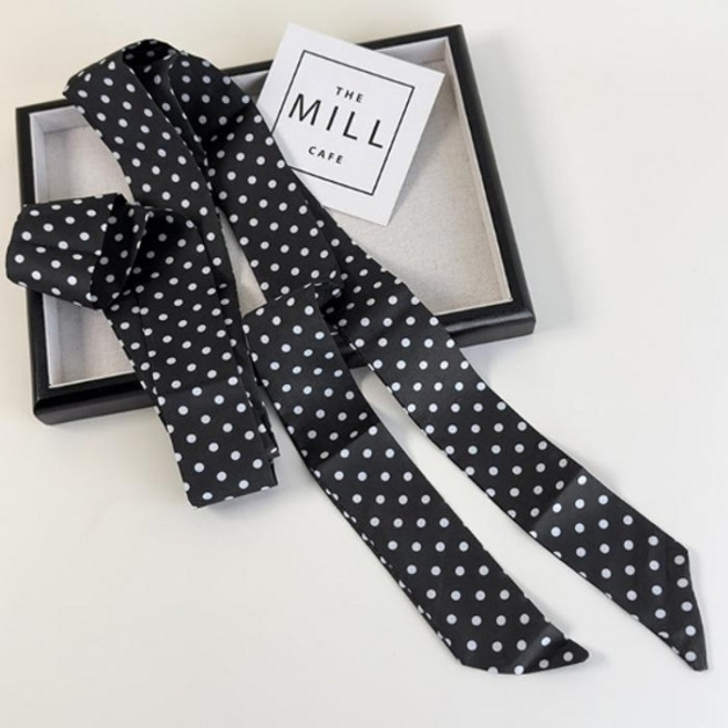 기타 도트 타이 스카프 / 페이크실크 새틴 블랙앤화이트 쁘띠스카프