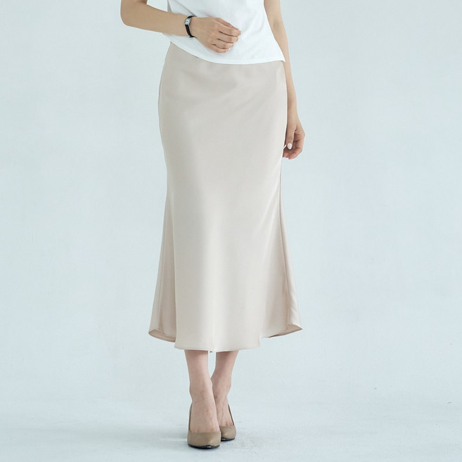 더웨이나인 여성 새틴 스커트 밴딩 정장 롱 머메이드 치마 릴리