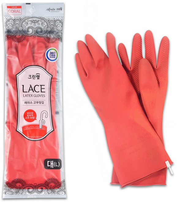 크린랩 고무장갑 레이스 코랄 (대), 1개, 본상품선택
