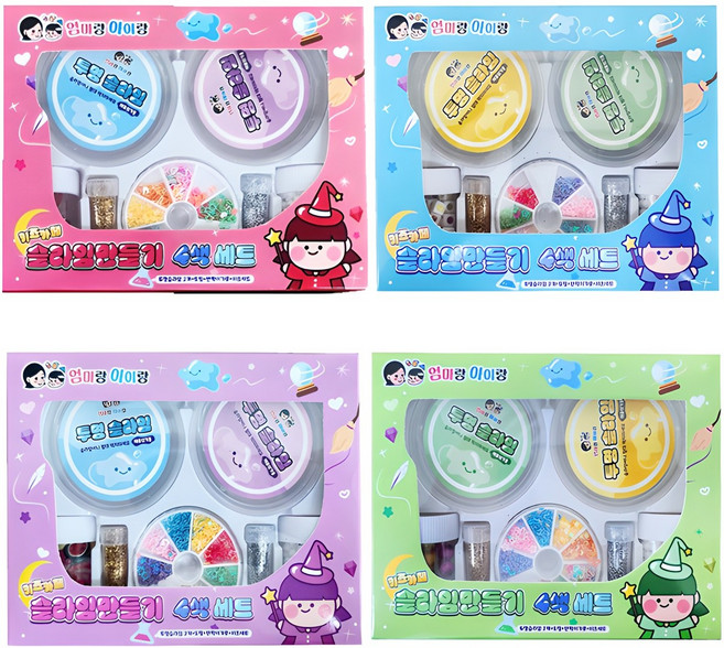 키즈카페 슬라임 만들기 세트, 1개, 분홍 + 노랑 + 파랑 + 연두