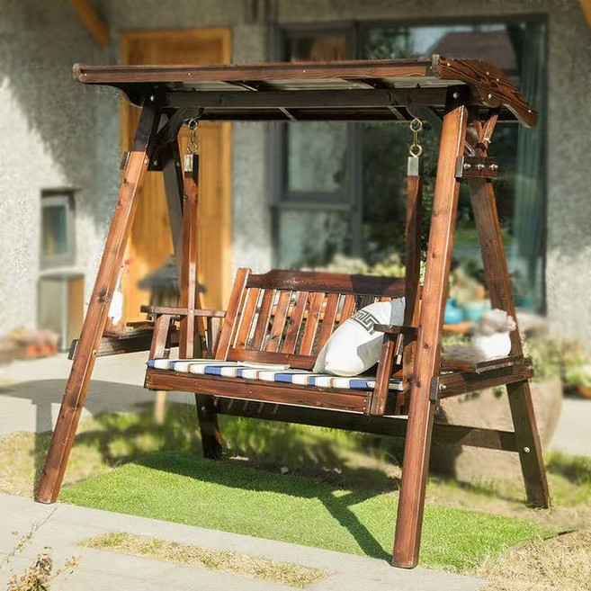 원목 야외 그네 흔들 공중 벤치 카페 테라스 나무만들기 행잉체어, 원목 캐노피 쿠션포함