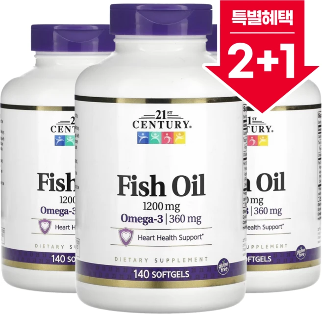 2+1 21세기 센트리 피쉬 오일 1200mg 소프트젤 140정, 3개, 140회분 - 쿠팡