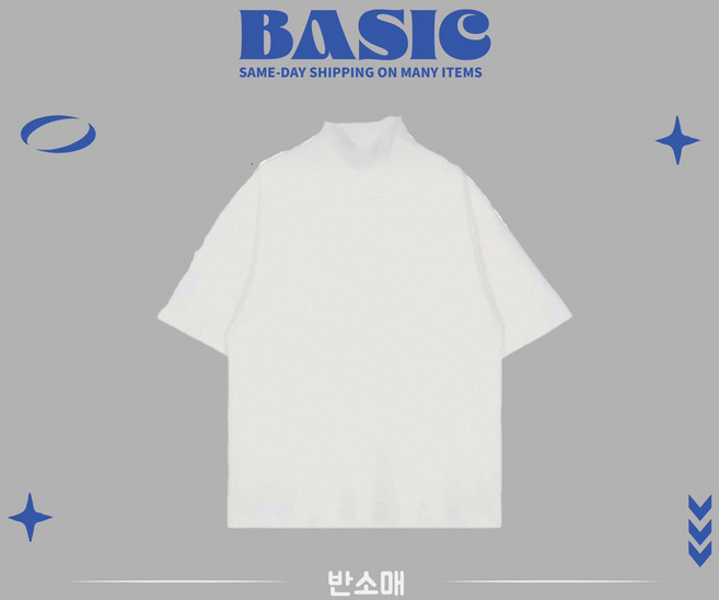 BASIC 韓系Cleanfit小高領短袖刺繡T恤
