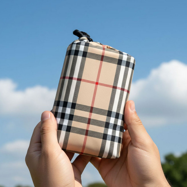 등산 소풍 단체 선물 휴대용 돗자리, 75x110cm 체크베이지, 1개