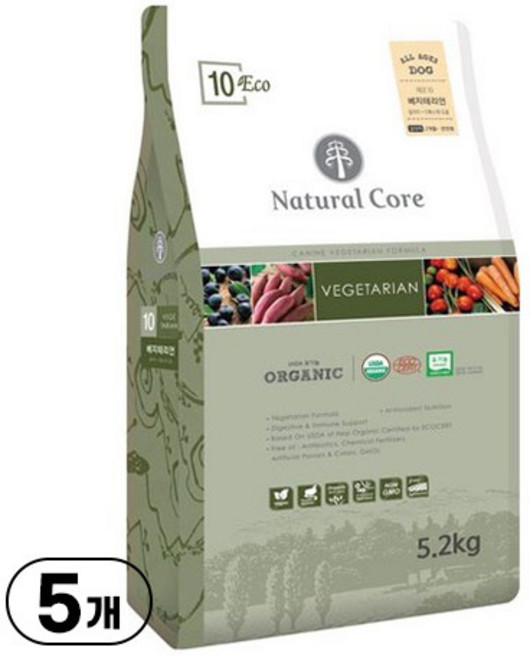 [네츄럴코어] 에코10 베지테리언 無육류 강아지사료, 채소, 5.2kg, 5개