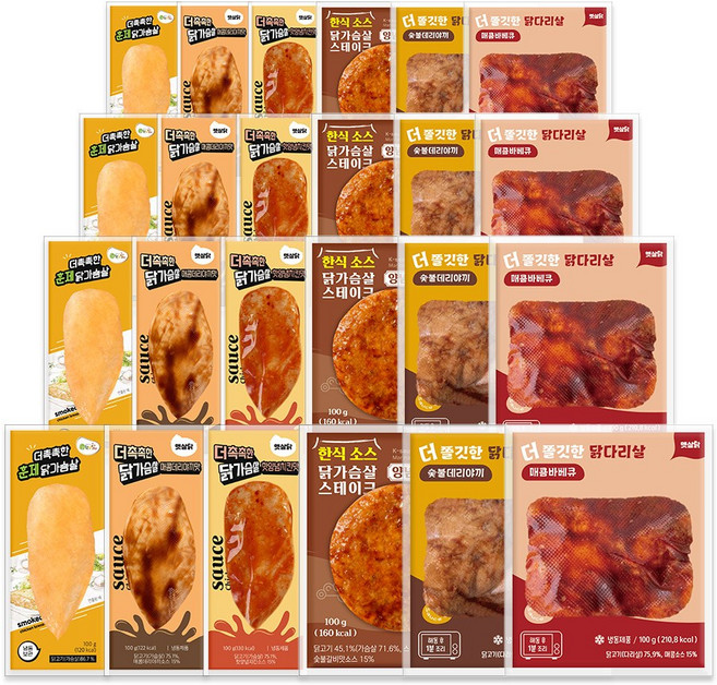 햇살닭 더촉촉한 닭가슴살 외 6종 24팩(각 4팩씩) / 소스 / 혼합구성, 100g, 24개