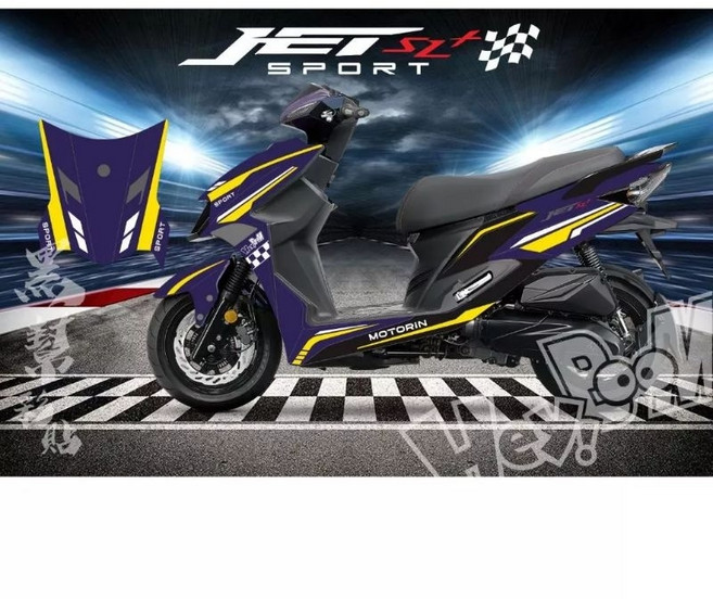 JET SL 158 運動版 套裝彩貼, 1個, 消光深藍＋黃色線條,一般運動版, 消光深藍,黃色線條