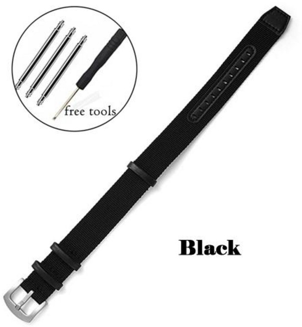 패션 나일론 패치 가죽 워치 밴드 나일론 캔버스 브레이드 워치 스트랩 카키 필드용 소프트 밴드 20mm 22mm, 2)Black-Silver, 1개