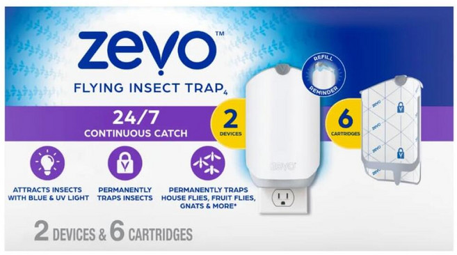 Zevo 플라잉 곤충 트랩 실내 - 플러그인 장치 2개 + 리필 카트리지 2개