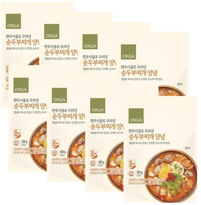 올가 한우사골로 우려낸 순두부찌개 양념, 120g, 8개