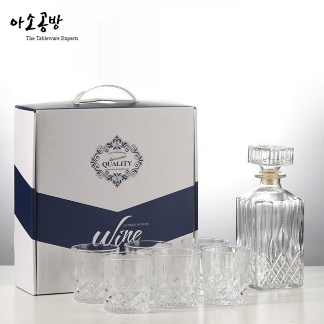 아소공방 클래식 크리스탈 클리어 디켄터 양주잔세트, 1세트
