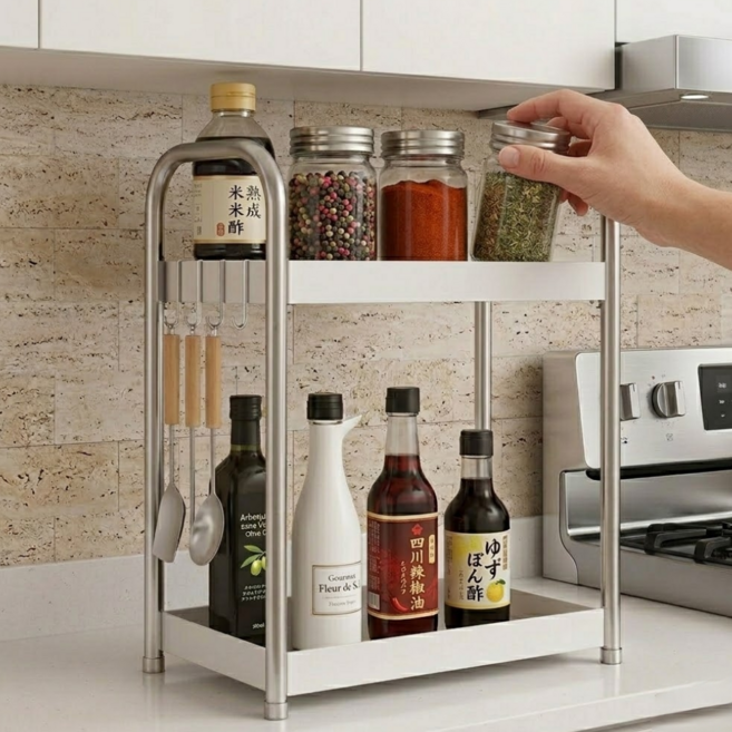 딜헤이븐 주방스테인리스양념선반 정리선반, 1개, 화이트