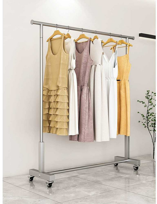 올인원 행거 좁은 공간용 2단 조립형 철제 파이프 옷걸이, 바퀴 스테인리스 170x185