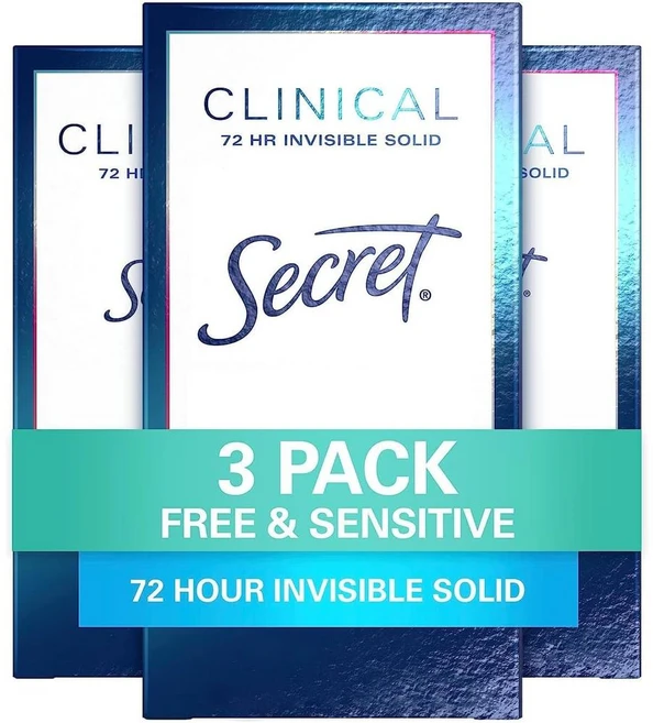 Secret 시크릿 클리니컬 스트렝스 솔리드 우먼 데오드란트 무향 45g 3팩, 3개 - 쿠팡