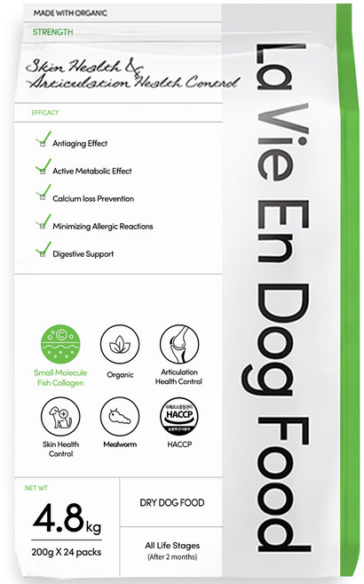 라비앙독 가수분해 피부&관절 저분자피쉬콜라겐 유기농 사료, 밀웜, 4.8kg, 1개