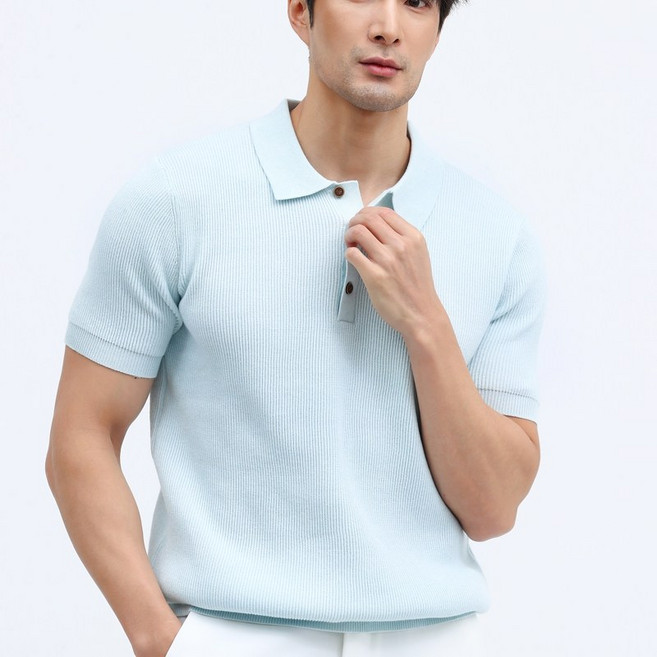 글리멜로 여름 남자 골지 카라 니트 반팔 티셔츠