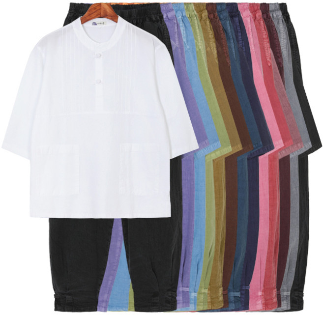 30수 핀턱 라운드 티바지생활한복 개량한복 사찰복 수련복 법복 절복 승복 템플스테이 아리랑의봄