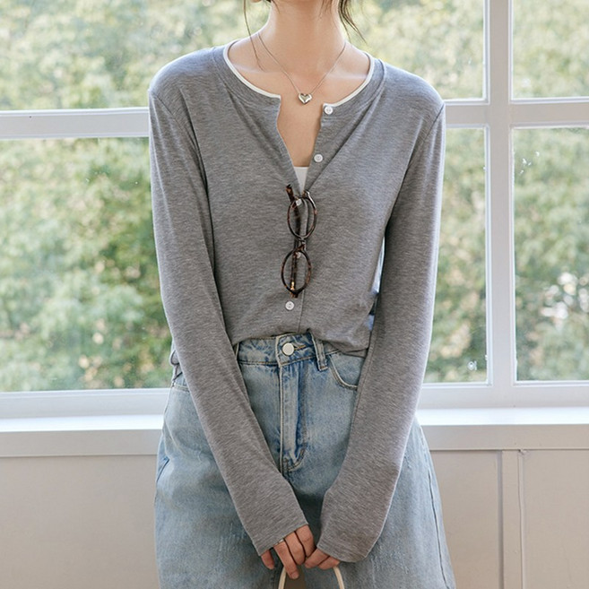 굿도우 여성용 사계절 고급 텐셀 가디건
