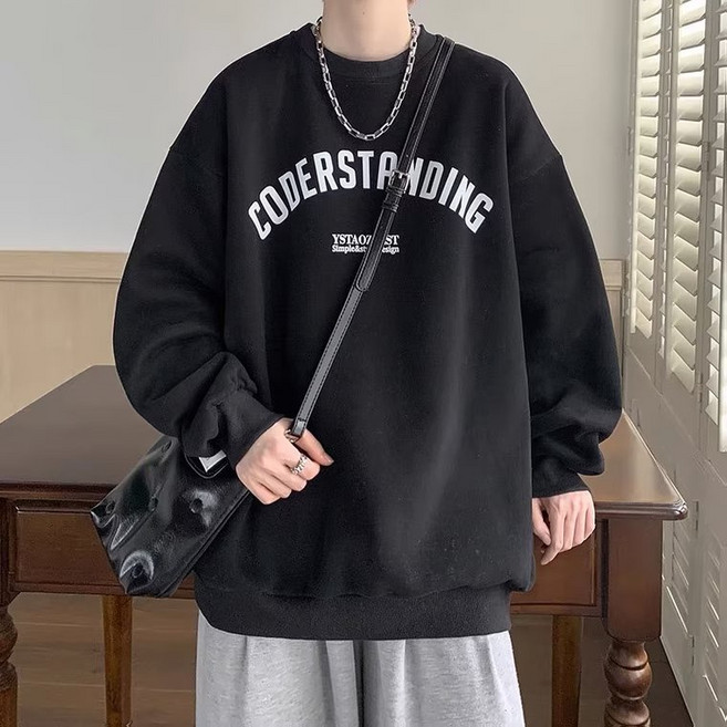 大學T男【M-5XL】韓版 日系 學院風 情侶衛衣 簡約英文印花 長袖上衣 秋季新款