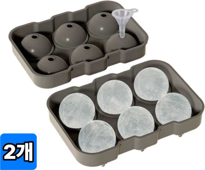 윈터블락 하이볼 원형 뚜껑있는 실리콘 6구 아이스트레이, 2개, 웜그레이