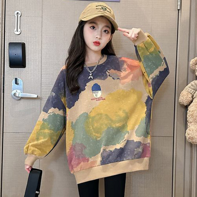 가을 주니어 아동 파스텔 나염 오버핏 맨투맨