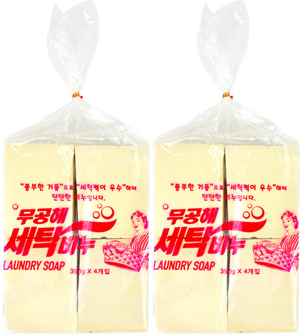 무공해 세탁비누(350gx4p)-2개 재활용비누 빨래비누 세탁비누 표백비누, 8개, 350g