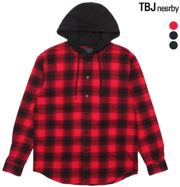 티비제이 남성 후드 배색 체크 셔츠 T184SH450P