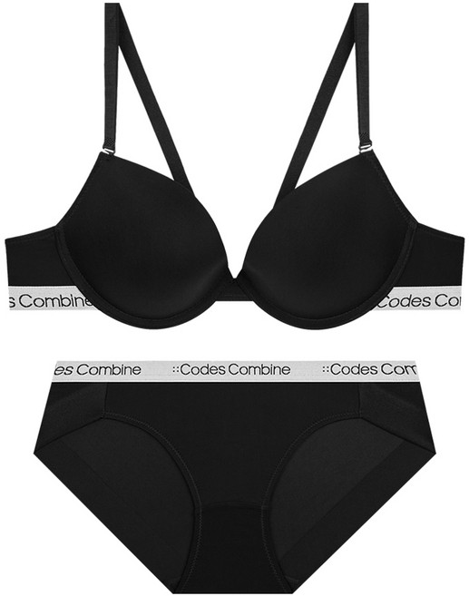 코데즈컴바인이너웨어 컬러로고 화이트밴드 브라 팬티 세트