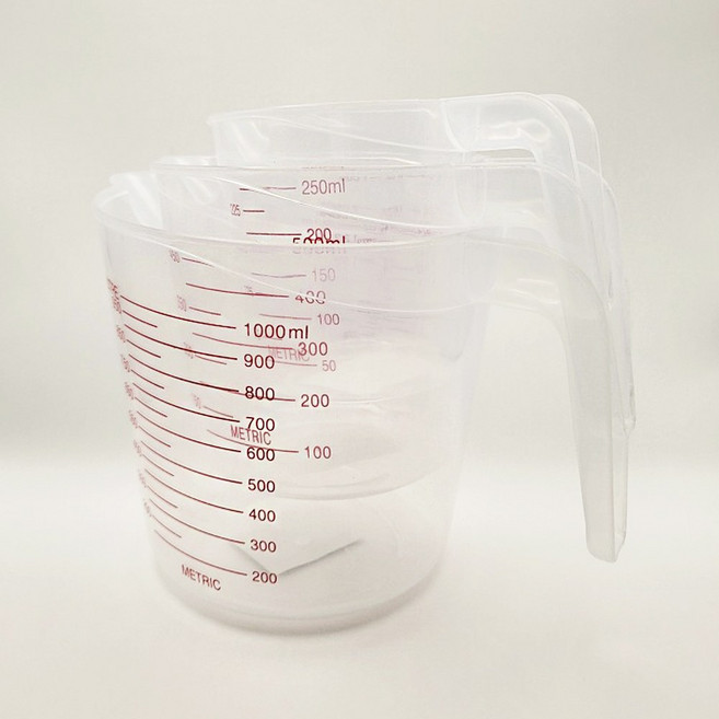 레드눈금 계량컵 250ml 베이킹 쌀 플라스틱 손잡이 투명 계량컵 눈금 비커, 1개, 조이 레드눈금 계량컵
