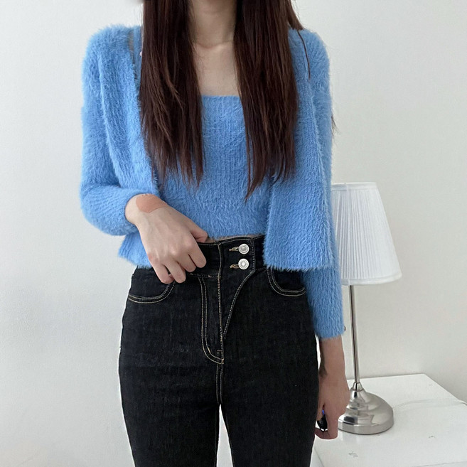 VANANA2 보슬보슬 여성 데일리 스웨터 여리여리 꾸안꾸 크롭 나시 가디건 투피스 세트 3color