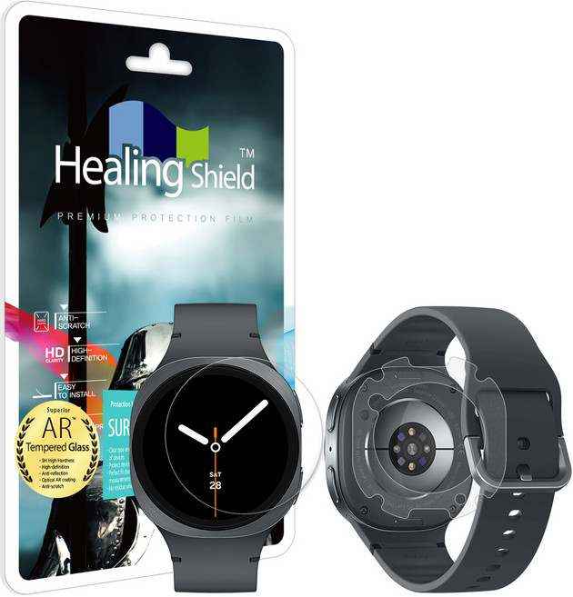 아트박스/힐링쉴드 갤럭시워치8 40mm 고화질 강화유리 1매 무광후면 2매