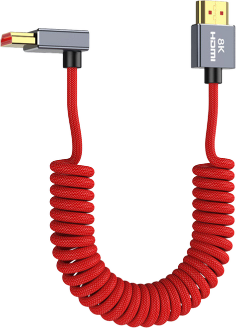 HDMI 2.1 일자형 상향앵글형 슬림형 케이블 8K 고급형 A to A 코일형 스프링 레드 0.3m, 1개