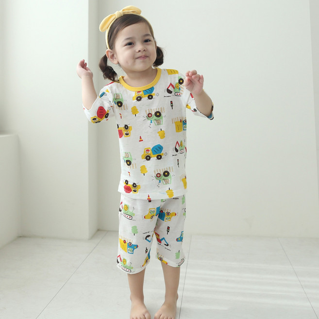 잼베이비 7부 쟈가드 컬러플 유아동 실내복 상하세트 얇고 부드러운 봄가을 여름 간절기 잠옷