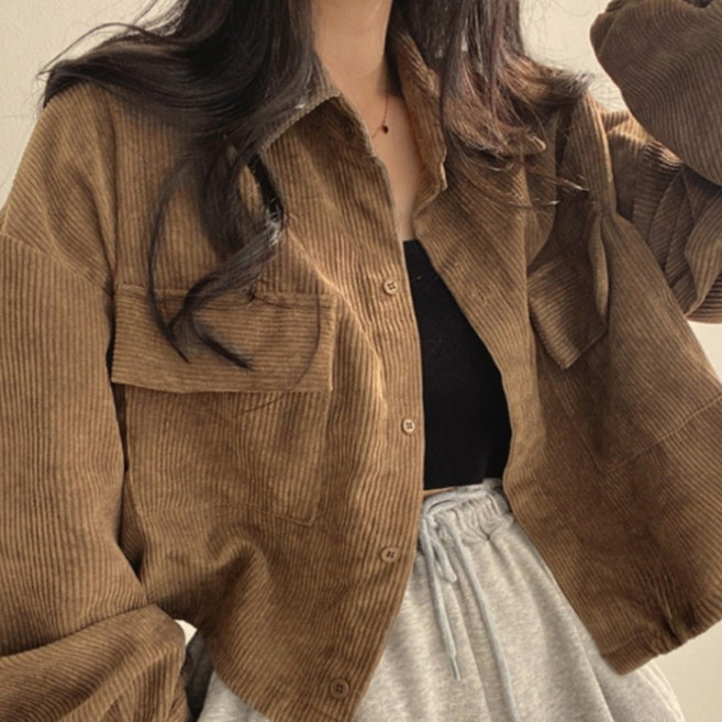 숏 크롭 여자 코듀로이 봄 남방 블래이저 가을 겨울 방풍 아우터 바람막플리스 자켓 후드 다운