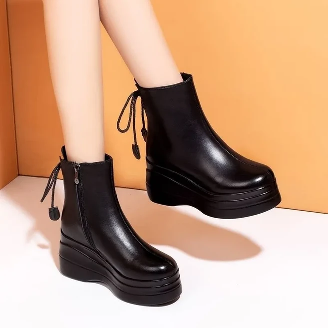 다중성 여성용 가을 겨울 하이힐 웨지 따뜻한 기모 숏부츠 8cm굽 25ng12jj