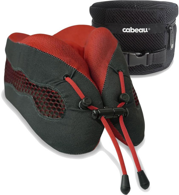 카보 장거리 비행 쿨링 여행용 목 베개 에볼루션 쿨 에어플로우 통풍구가 있는 지지형 메모리 폼 휴대용 케이스 빨간색