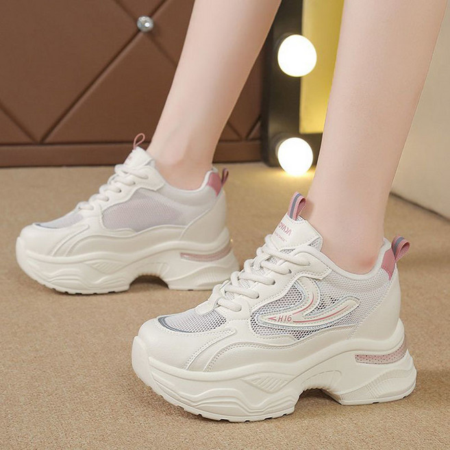 FANSYLI 키높이 운동화 여성용 경량 메쉬 발편한 통굽 스니커즈 어글리 슈즈 여름 러닝화 데일리 X2505M16